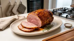 Glasierter Schinken aus dem Ofen: erst sanft gegart, dann mit Bier-Honig-Glasur knusprig