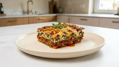 Cremige Gemüselasagne mit Spinat & Ricotta – mit kräftiger Tomatensauce aus dem Ofen