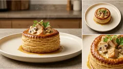 Knusprige Blätterteigpasteten mit Hähnchen-Champignon-Ragout – ideal für Gäste