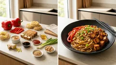 Vegane Asia-Nudelpfanne mit Räuchertofu – cremige Erdnuss-Sauce in 25 Minuten