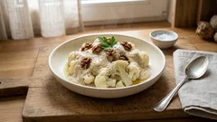 Blumenkohl mit Walnusssauce: cremig ohne Sahne – mit Zitrone und gerösteten Walnüssen