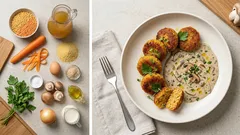 Couscous-Linsen-Kroketten aus der Pfanne – knusprig, saftig und mit Champignonrahm