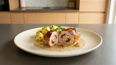 Putenröllchen mit Feta und Tomaten – zart in cremiger Rahmsoße gegart