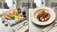 Glasierte Möhrchen & Zuckerschoten – saftige Hähnchenbrust mit Preiselbeer-Sauce