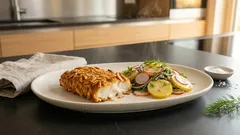 Backfisch in Mandelpanade – knuspriger Kabeljau mit Kartoffel-Radieschen-Salat