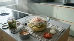 Schichtsalat „Krabben auf Urlaub“: schnelles Rezept mit Krabbenstäbchen in 15 Minuten