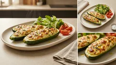 Zucchini-Schiffchen aus dem Ofen – mit cremigem Ziegenfrischkäse und frischen Kräutern