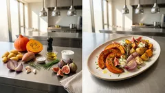 Herbstgemüse vom Blech mit Ziegenfrischkäse und Feigen – einfach und goldbraun geröstet