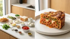 Rigatoni-Auflauf in der Springform: cremig mit Spargel und knuspriger Brothaube